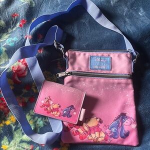 Disney Pink and Blue Crossbody Bag with Card Holder